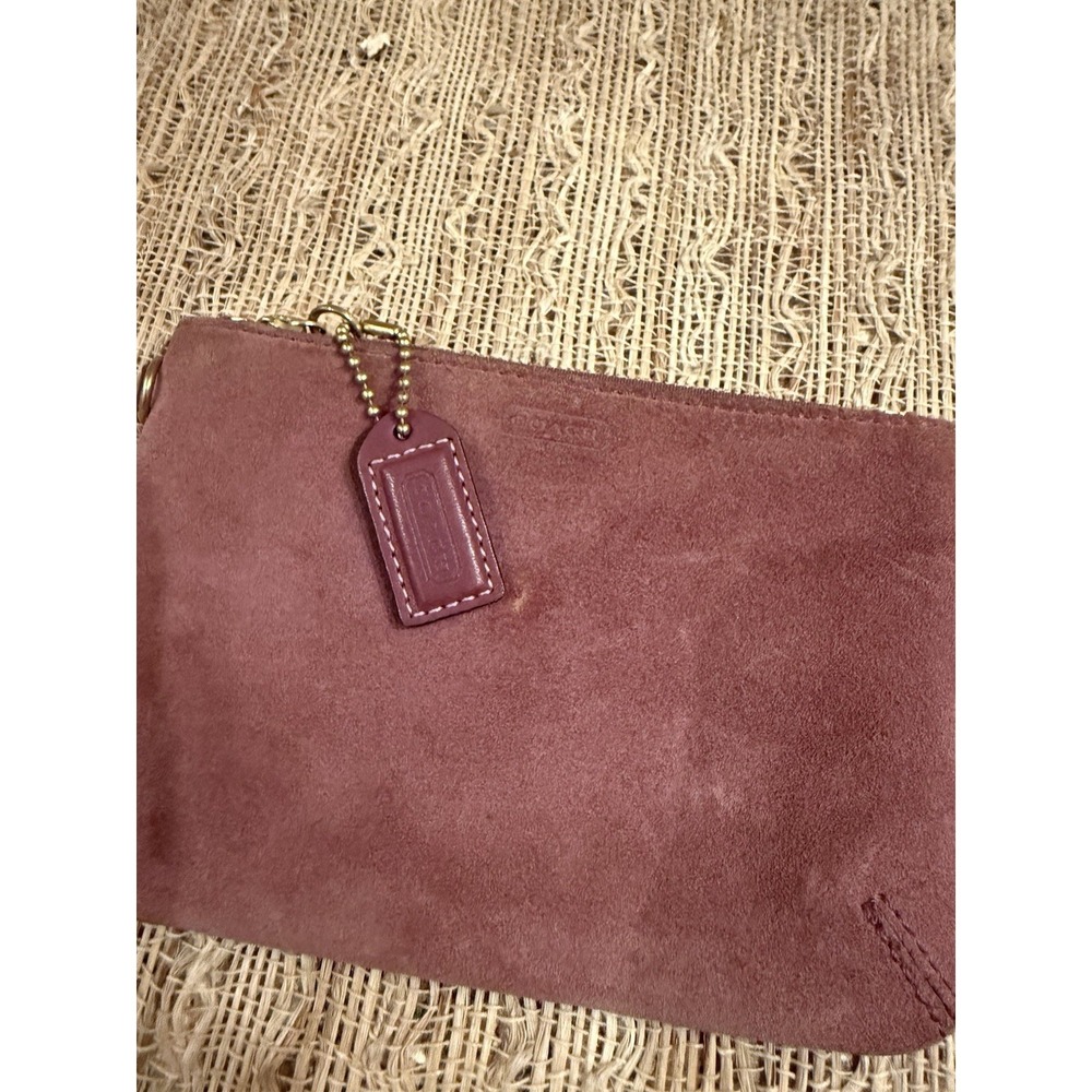 VGC COACH Women's Dark Pink Mauve Suede Leather Wristlet Clutch Coin Purse - Picture 4 of 9
